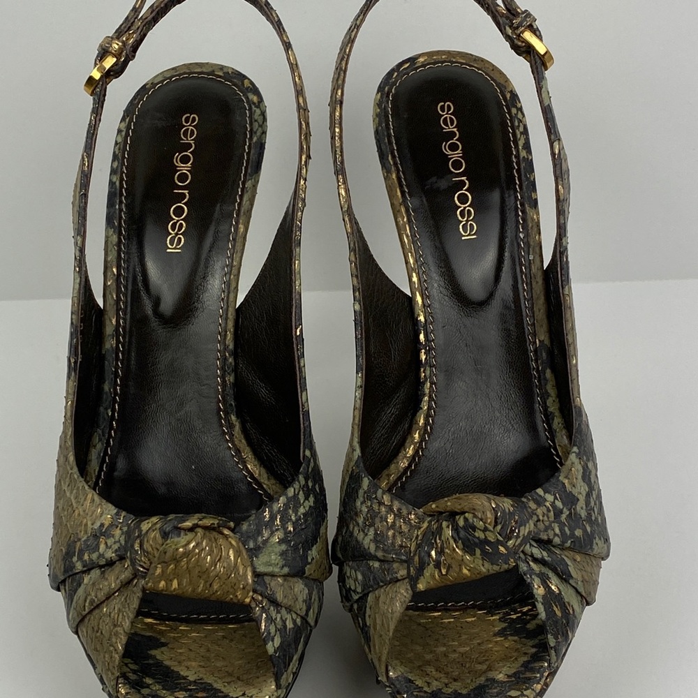 EUC SERGIO ROSSI METALLIC SNAKE PRINT PLATFORMS - Picture 2 of 7